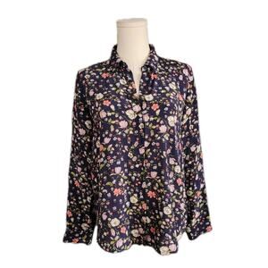 Rebecca Taylor Women Blue Silk Floral Long Sleeve Button Up Blouse Size 4